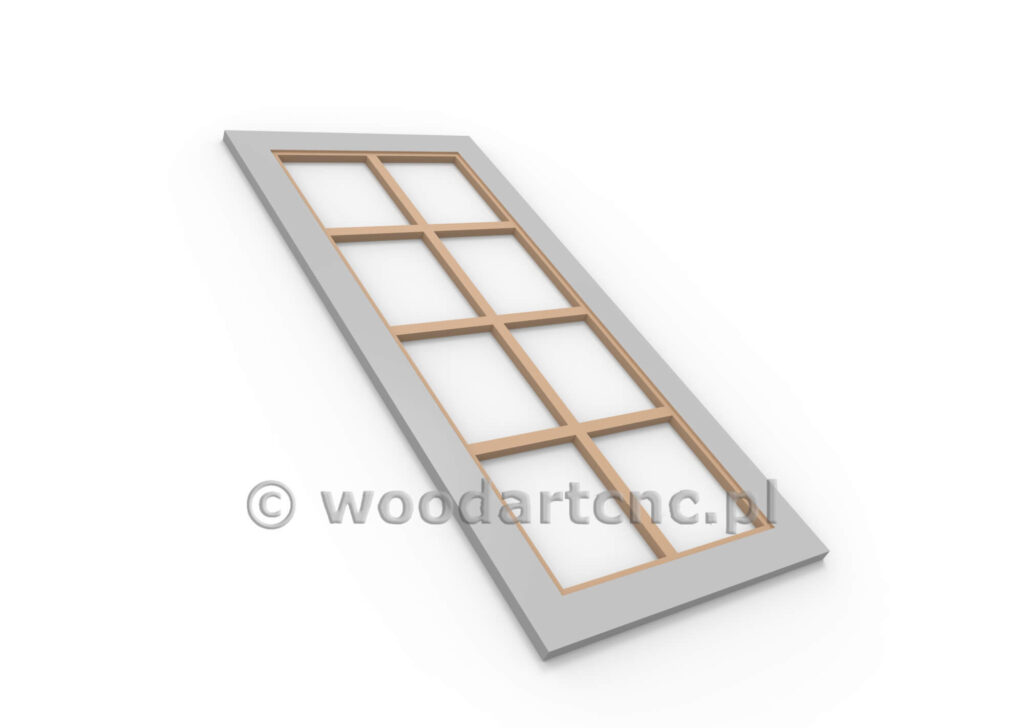 Front ze szprosami, które wracają do łask dekoratorów wnętrz, wykonane z MDF po frezowaniu przekazane do lakierni a tam malowane wybranym przez klienta kolorem. Wybór kolorów gwarantuje idealny dobór zadowalających i odpowiednich do wystroju i aranżacji wnętrza.